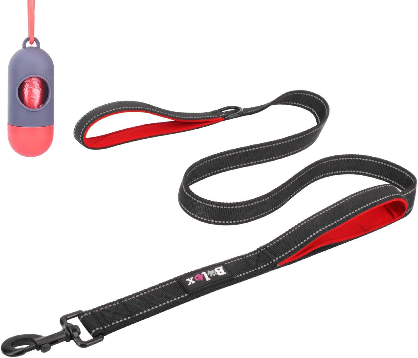 5Ft Dog Leash, Heavy Duty Rope Leash with 2 Padded Handle – Pet Training Lead with 3M Reflective Double Handle for Traffic Control Safety, Perfect for Large Medium or Small Dog (Black+Red)