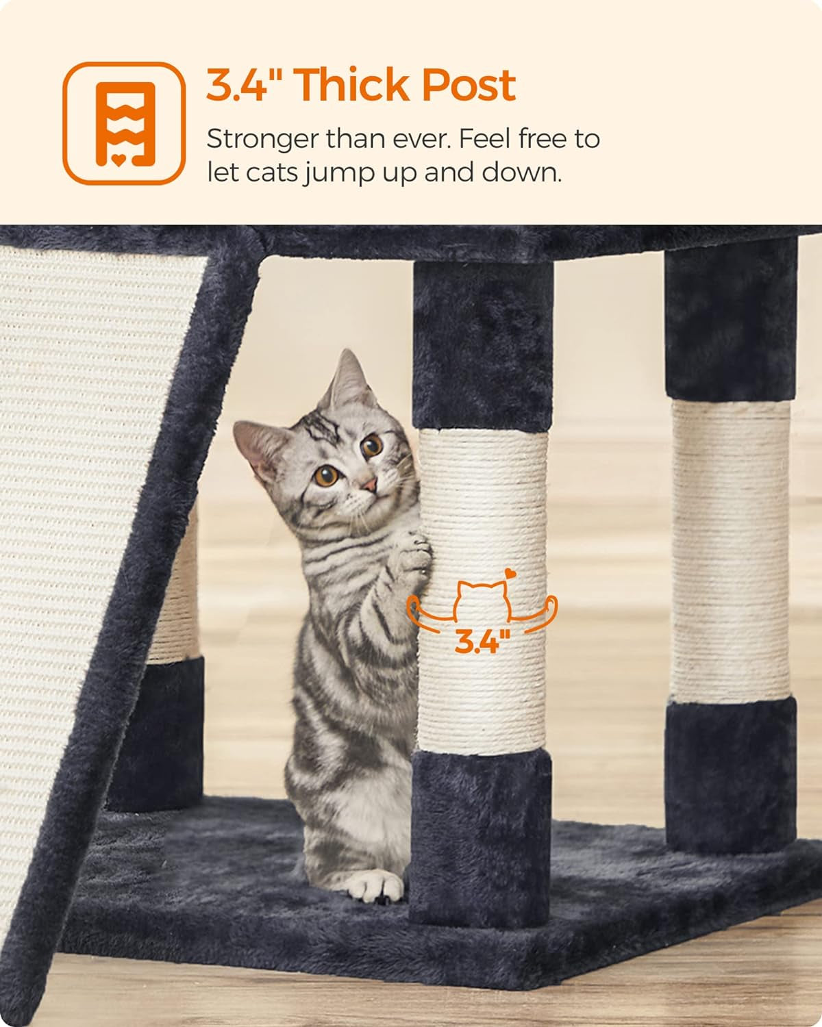 67-Inch Multi-Level Cat Tree for Large Cats, with Cozy Perches, Stable, Smoky Gray UPCT18G