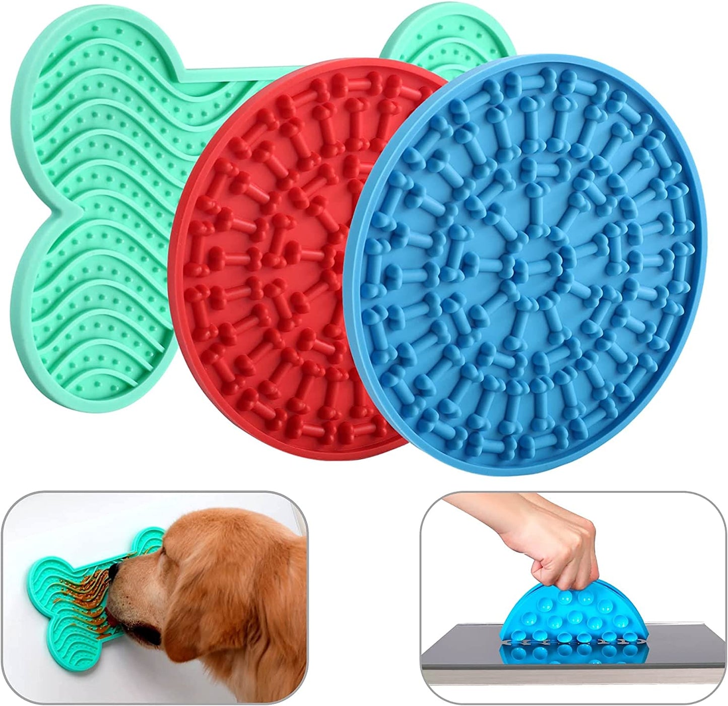 Lick Pad for Dog, Boredom and Anxiety Reducer for Dog Bath, 3 Pcs Dog Slow Feeder, Super Strong Suction on Wall, Dog Peanut Butter Lick Pad