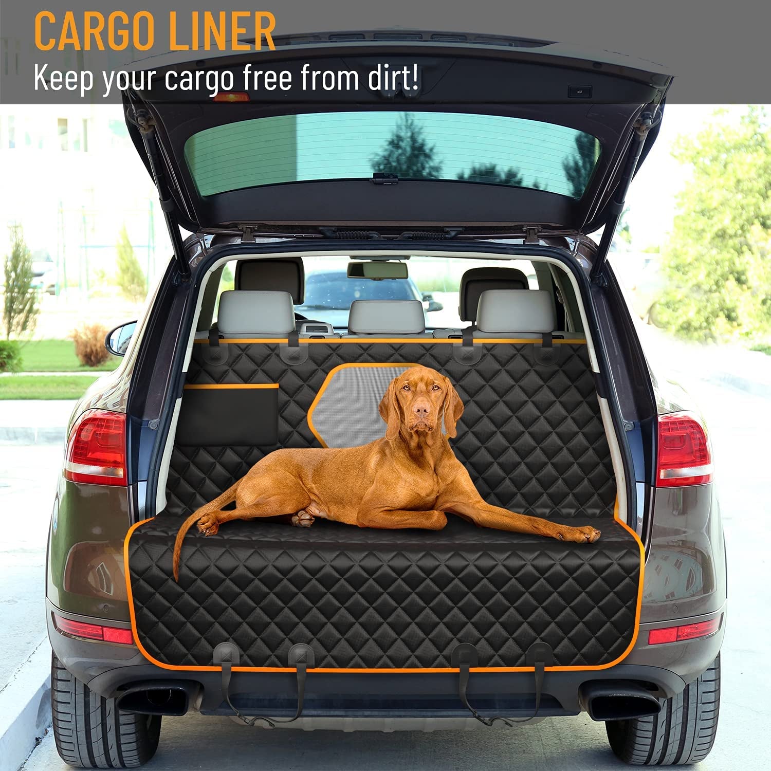 Dog Car Seat Cover for Back Seat, Waterproof Pet Protection Hammock, SUV Truck Car Backseat Protector with Safety Features, Orange