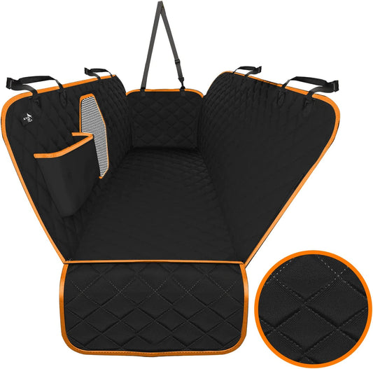 Dog Car Seat Cover for Back Seat, Waterproof Pet Protection Hammock, SUV Truck Car Backseat Protector with Safety Features, Orange