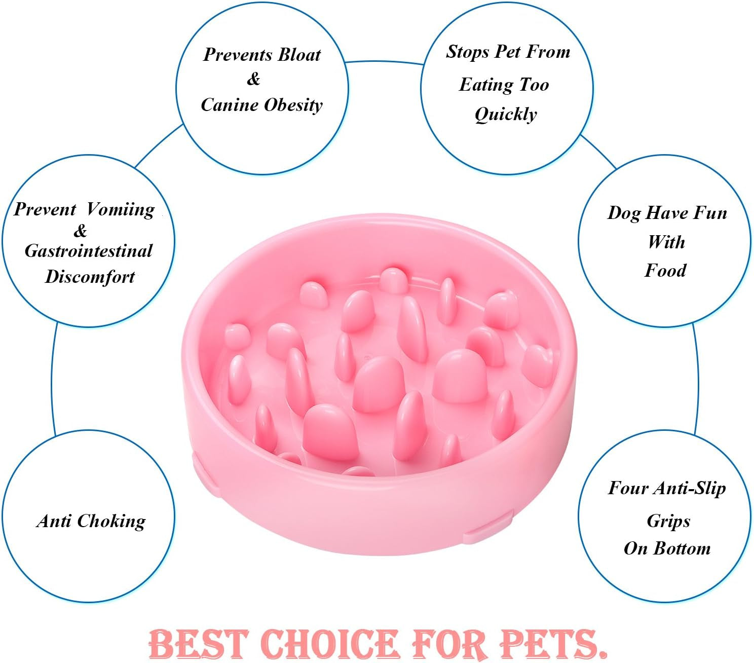 Dog Feeder Slow Eating Pet Bowl Eco-Friendly Non-Toxic Preventing Choking Healthy Design Bowl for Dog Pet(S-M,New Pink)