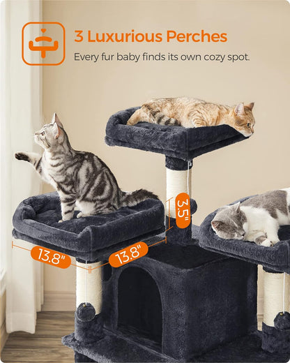 67-Inch Multi-Level Cat Tree for Large Cats, with Cozy Perches, Stable, Smoky Gray UPCT18G