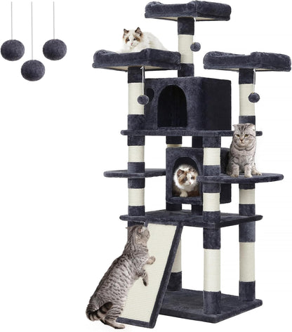 67-Inch Multi-Level Cat Tree for Large Cats, with Cozy Perches, Stable, Smoky Gray UPCT18G