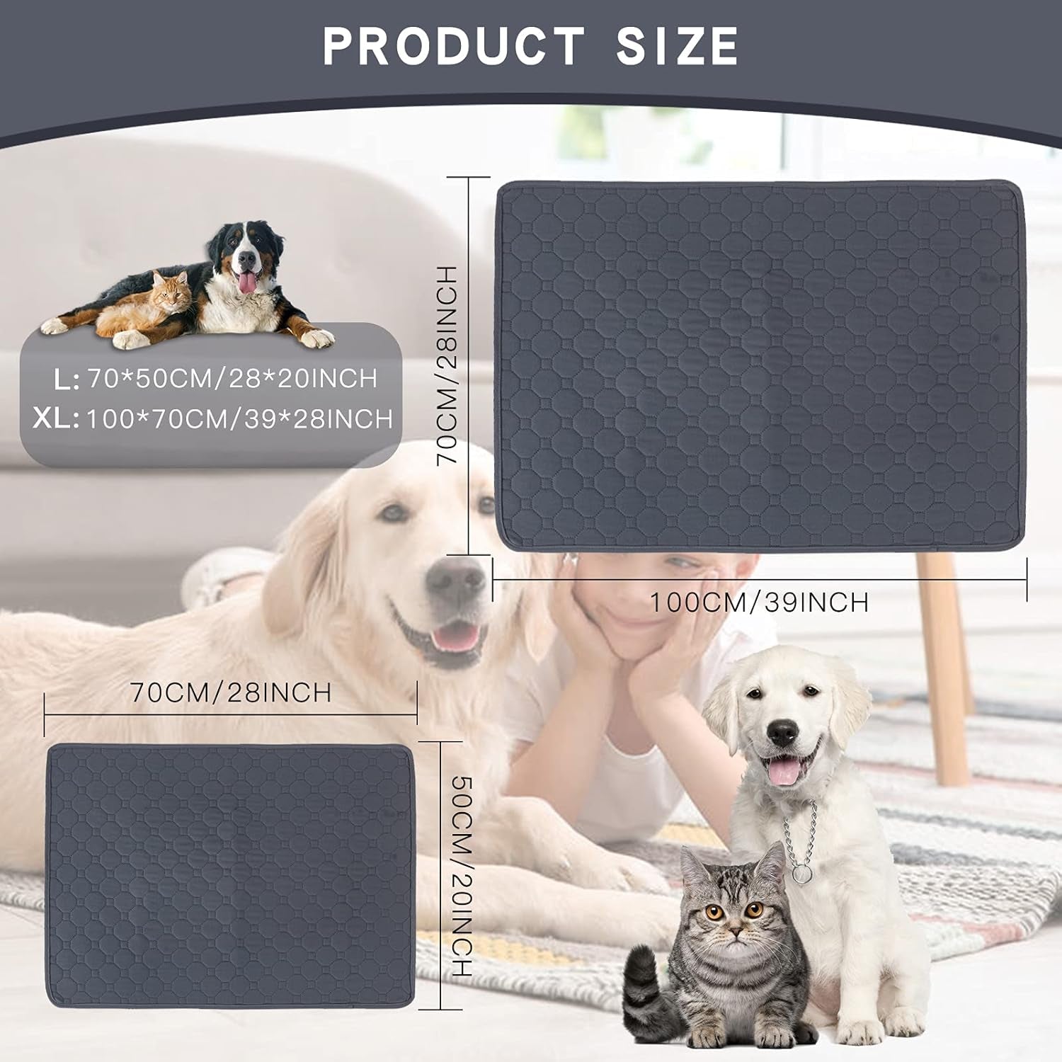 Washable Pee Pads for Dogs, Reusable Dog Training Pads, Non-Slip Waterproof Dog Pee Pads, Puppy Training Pads, Whelping Pads for Dogs, Cats (28" X 20" (2Pack), Gray)