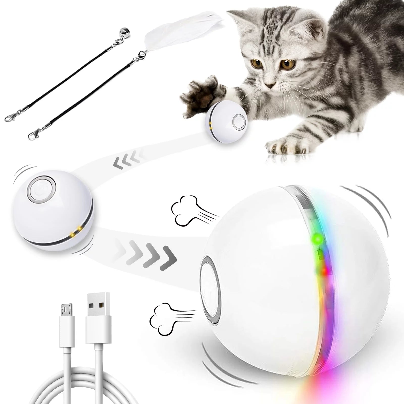 Electric Cat Ball Toys, Interactive Self Auto Rotating Intelligent Cat Ball Toys for Pet Dogs, Cats, Smart Indoor Rolling Cat Toy for Home Bedroom