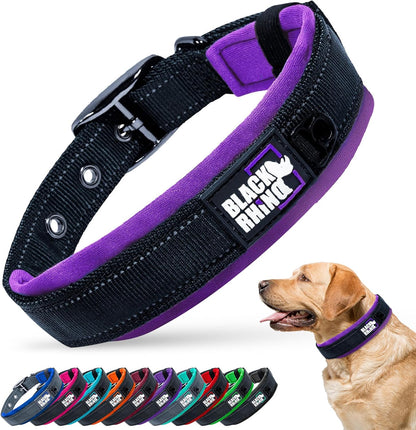 Reflective Dog Collar - Heavy Duty Adjustable Comfort Collar with Ultra Soft Neoprene Padding for All Breeds - Weatherproof, Lightweight Dog Collars for Medium Dogs (Medium, Purple/Black)