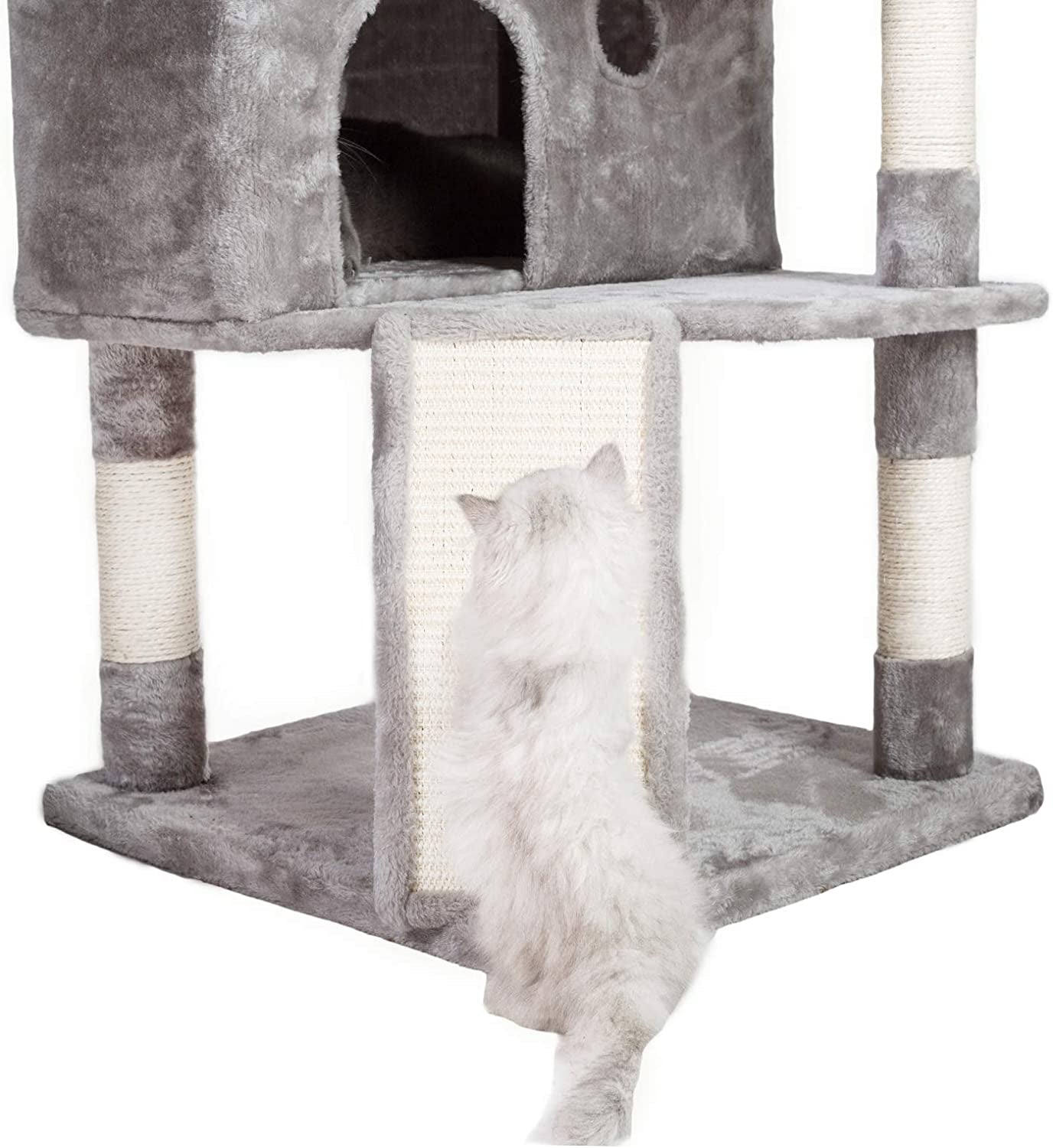 XL Size Cat Tree, 73.4 Inch Cat Tower with 3 Caves, 3 Cozy Perches, Scratching Posts, Board, Activity Center Stable for Kitten/Gig Cat, Light Gray MPJ032W