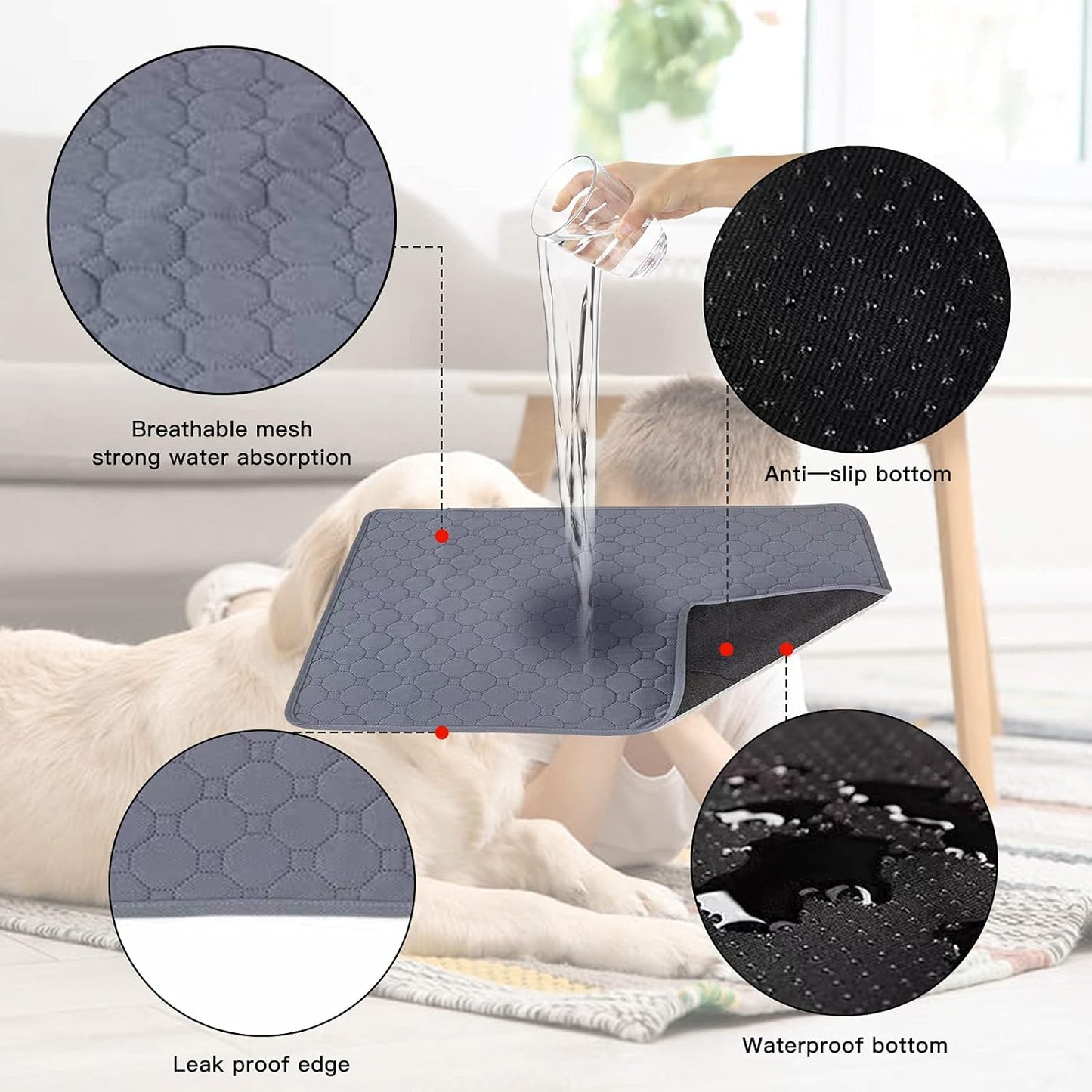 Washable Pee Pads for Dogs, Reusable Dog Training Pads, Non-Slip Waterproof Dog Pee Pads, Puppy Training Pads, Whelping Pads for Dogs, Cats (28" X 20" (2Pack), Gray)