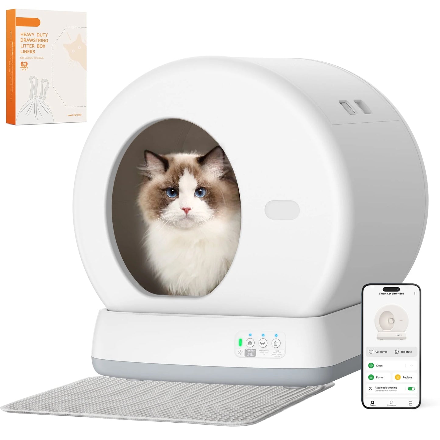 Self-Cleaning Cat Litter Box, Automatic Cat Litter Box with APP Control, Safety Sensors, Odor Isolation & Health Monitoring