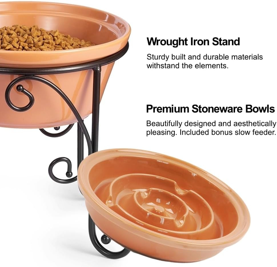 Pet Stand,Elevated Dog Bowls,Raised Dog Bowl Stand, Large Ceramic Dog Bowls, Pet Feeding Station, Dog Feeder for Large Medium Dogs (Large, Almond)