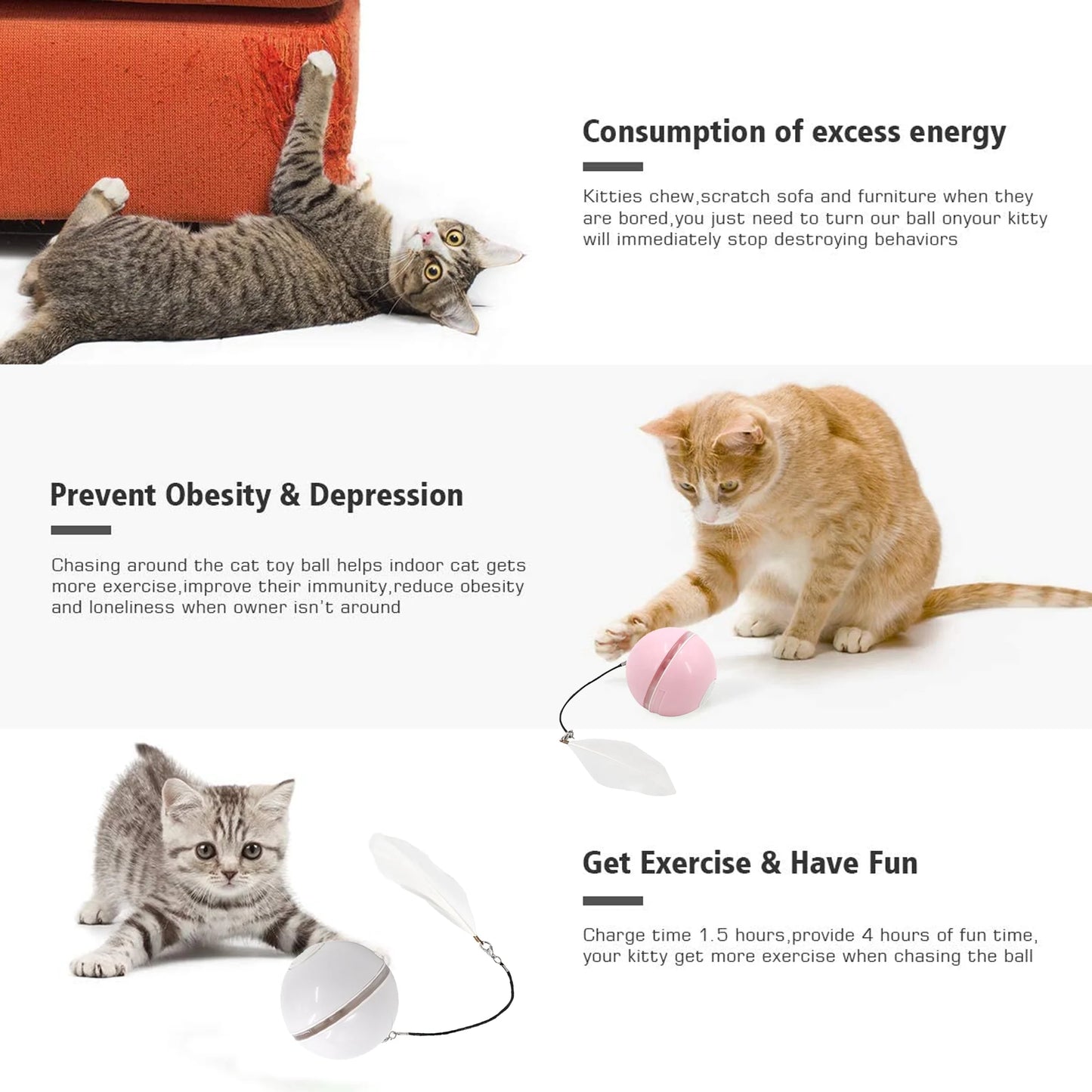 Electric Cat Ball Toys, Interactive Self Auto Rotating Intelligent Cat Ball Toys for Pet Dogs, Cats, Smart Indoor Rolling Cat Toy for Home Bedroom