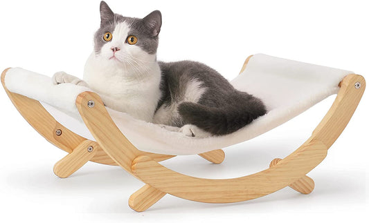 Cat Hammock, New Moon Cat Swing Chair, Elevated Cat Bed for Indoor Cats, Cat Furniture Gift for Cat or Small Dog, Upgrade White