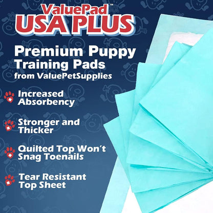 USA plus Puppy Pads, Jumbo 36X36 Inch, 50 Count - Premium Puppy Pee Pads for Dogs, Tear Resistant, Super Absorbent Polymer Gel Core, 5-Layer Design