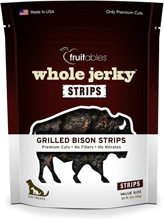 Whole Jerky Dog Treats | Jerky Strips for Dogs | Gluten Free, Grain Free, Wheat Free | Made with Premium Meat and No Added Fillers | Grilled Bison | 12 Ounces